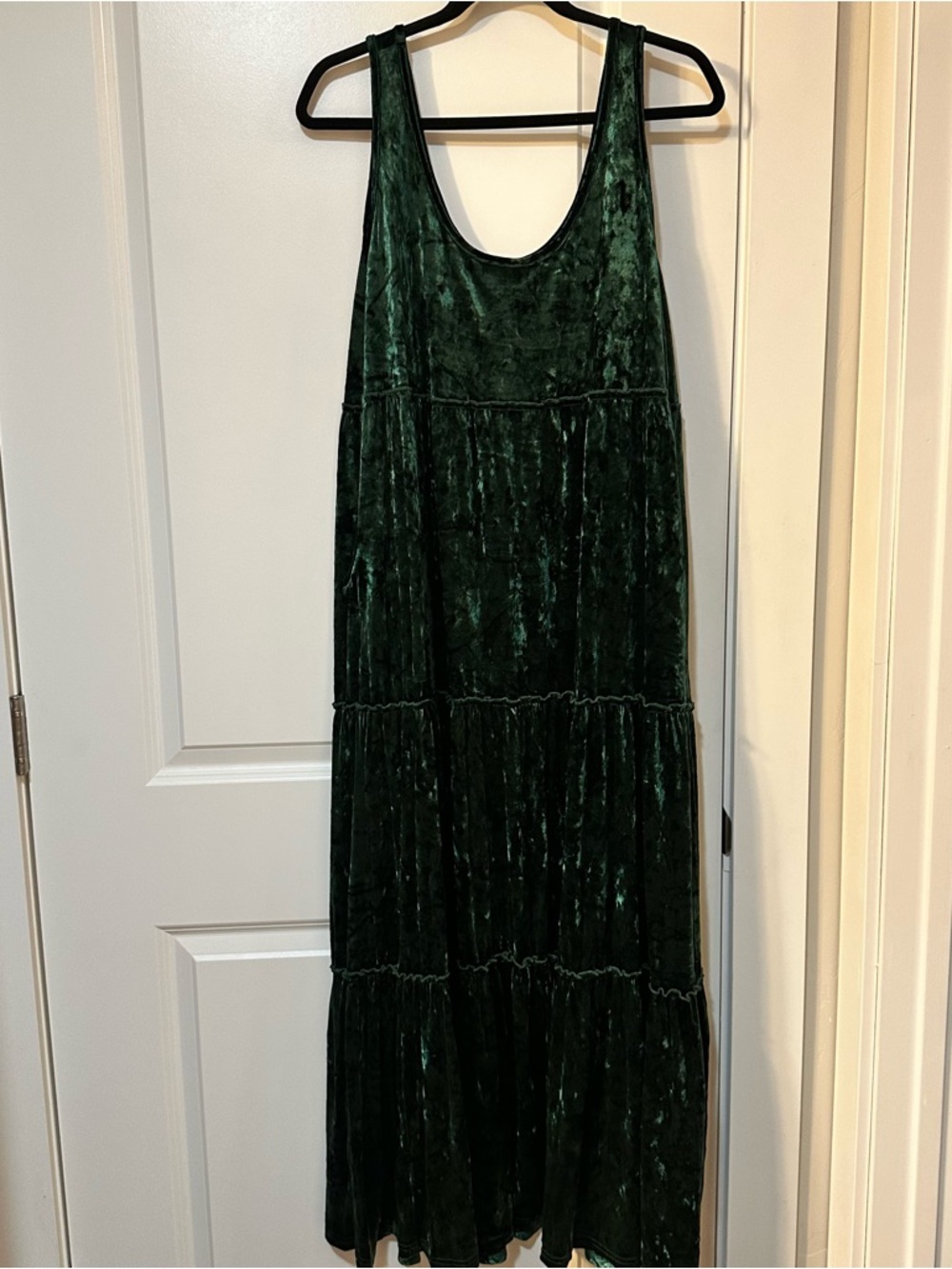 NATURAL LIFE Dark Green Velvet Tiered Maxi Dress